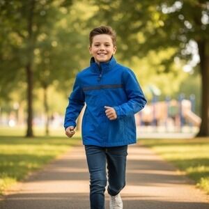 Boys Nautica Royal Blue Hooded Windbreaker Jacket Size L (8-10)